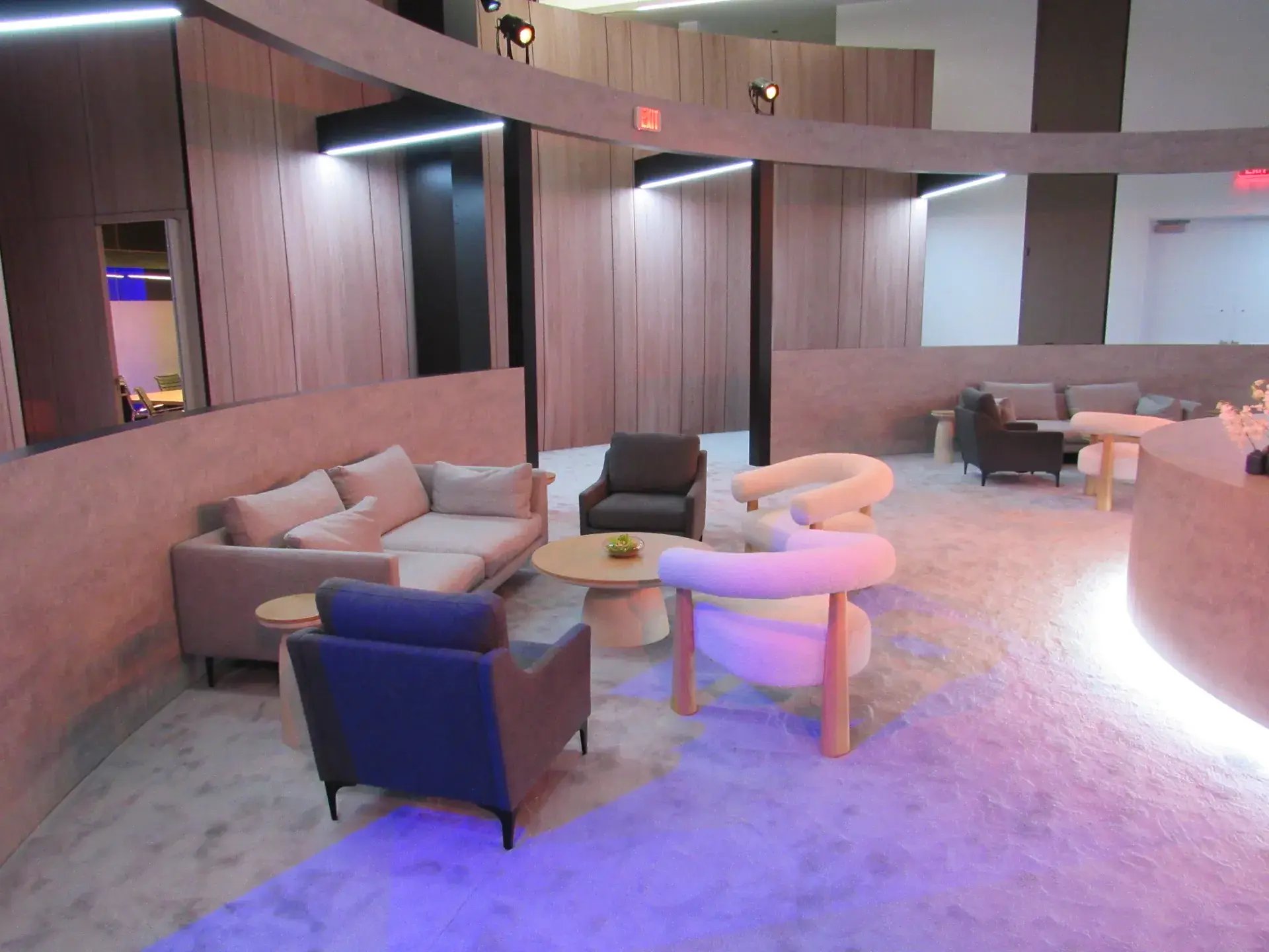 Lounge environment with sofas and armchairs for informal customer conversations