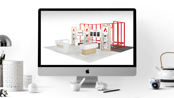 Virtual trade show booth in a computer screen