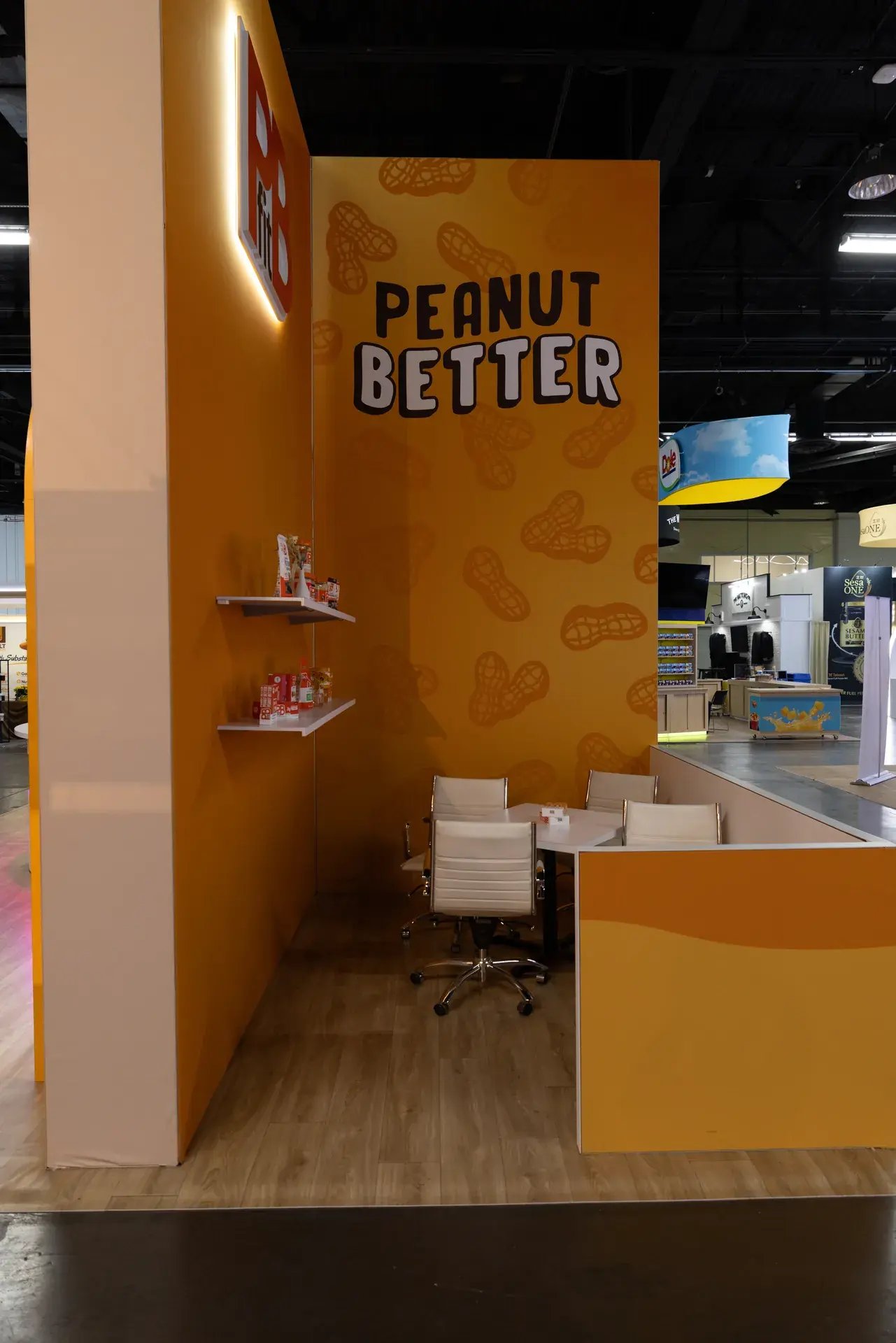 Semi-private meeting area for retailer and distributor conversations